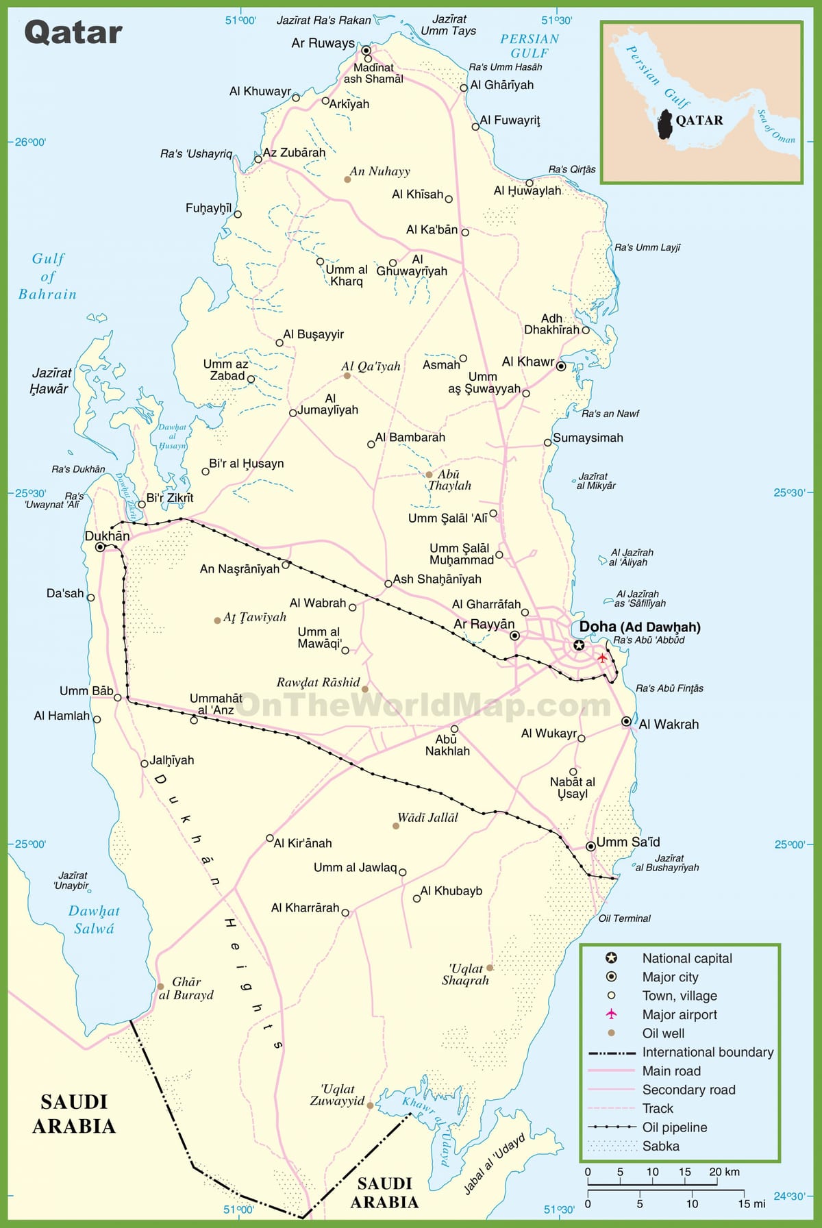 แผนที่ของกล่องแสดงรายละเอียดกาตาร์