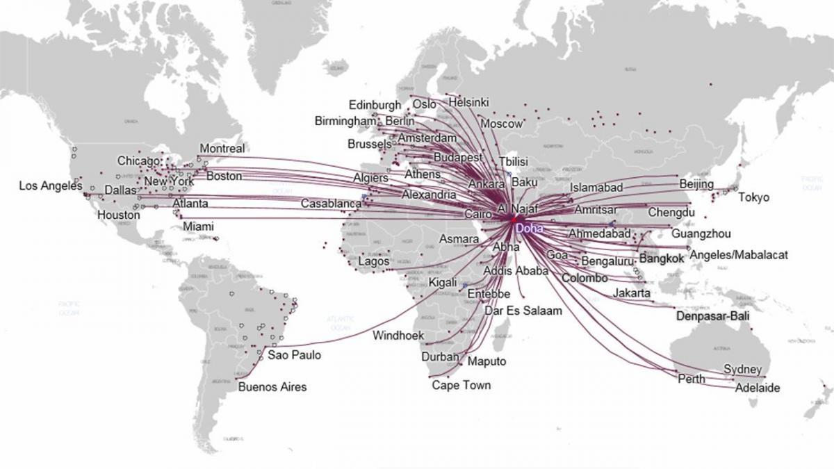 เส้นทางบนแผนที่ airways กาตาร์