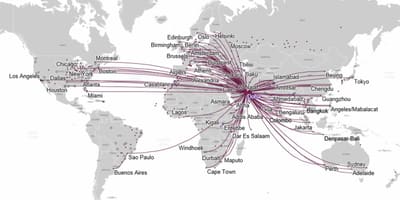 กาตาร์ airways นแผนที่เส้นทางยุโรป